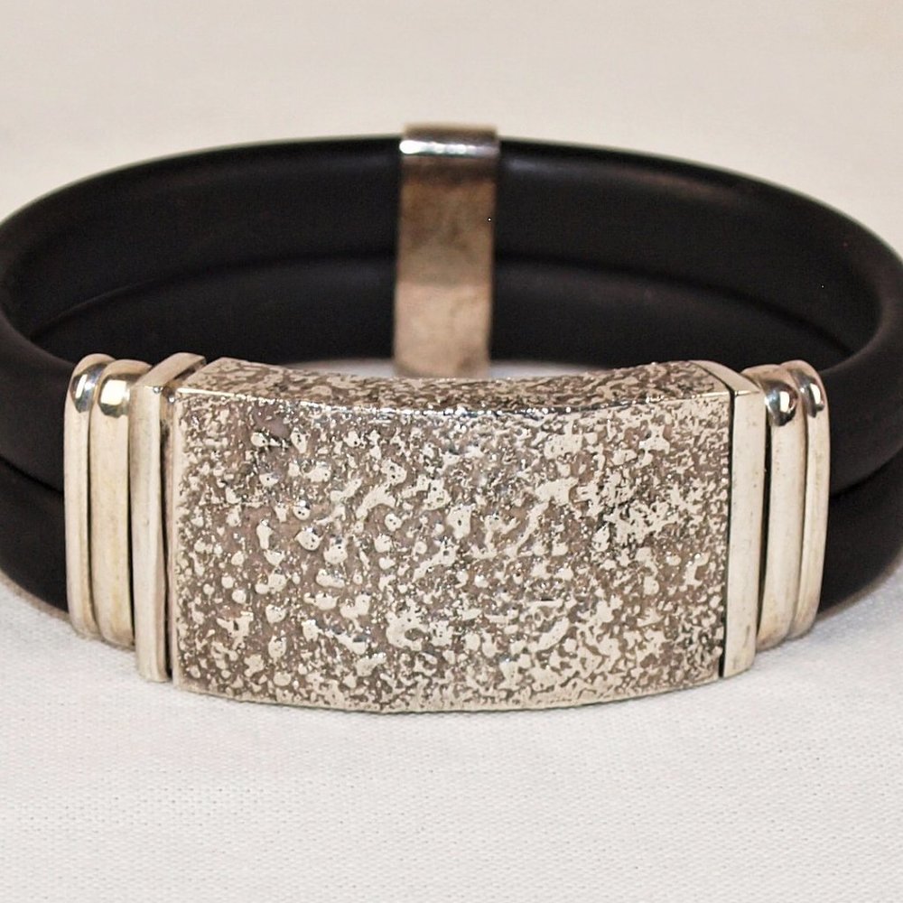 Stunning Modern Designer Bracelet - Sterling Silver, & Rubber